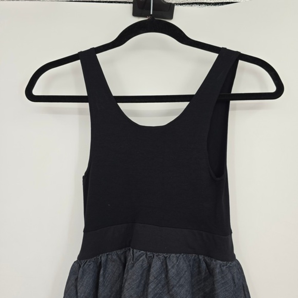 Theory Womens P/S Tiered Denim Look Fit & Flare Dress Black Blue Sleeveless - Picture 4 of 10